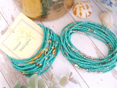 Turquoise Seed Bead Wrap Bracelet Silver Or Gold Etsy In