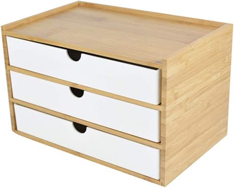 Drawer Box3 Tier Wood Desktop Organiser Office File Sorter Desk