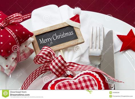 Decoration Of Christmas Tableware Fork And Knife With A Red Ch Stock
