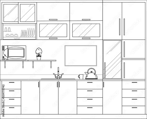 Kitchen And Pantry Side Elevation Drawing Complete With Cabinets