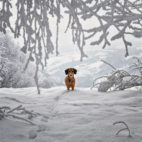 Dachshund In The Snow Хот дог Собака такса Собаки и щенки