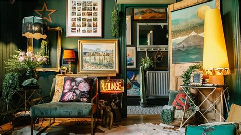 Dark Green Blue Lounge Eclectic Maximalist In 2020 Eclectic Decor