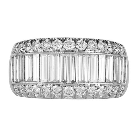 Platinum 215ct 3 Row Diamond Baguette Cut Eternity Ring Size L