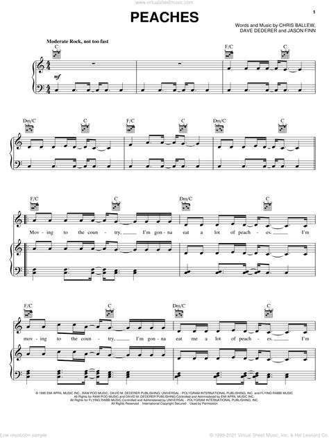 Peaches Sheet Music For Voice Piano Or Guitar Pdf Interactive