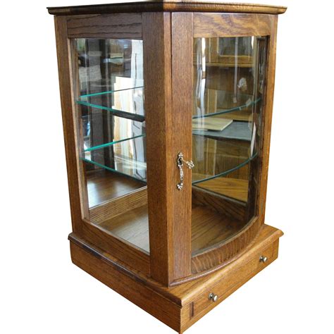 Small Oak Table Top Display Case With Curved Glass Door Bread