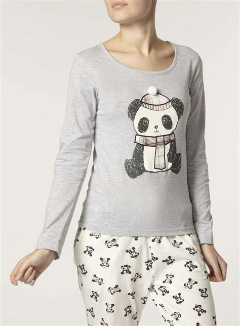 Grey Panda Pyjama Top Nightwear Clothing Clothes Women Nightwear