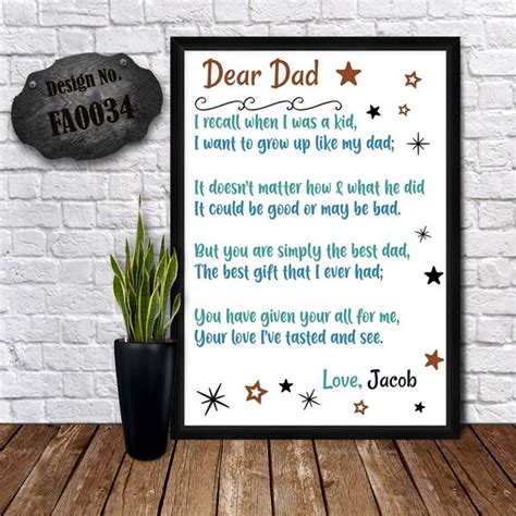 Poem For Grandpa Dear Dad Poem Fathers Day Greeting Etsy