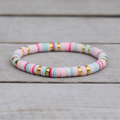 Sweet Tart Collection Beaded Disc Stretch Bracelet Etsy Pink Beaded