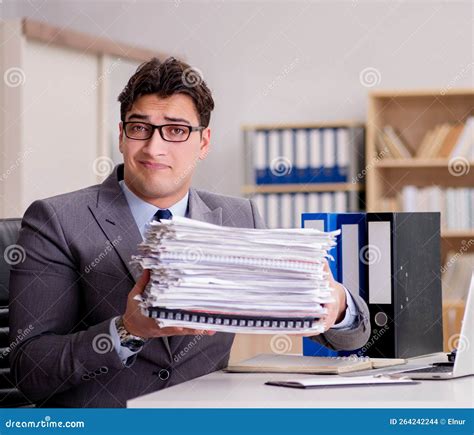 Businessman With Too Much Paperwork Stock Photo Image Of Funny Delay