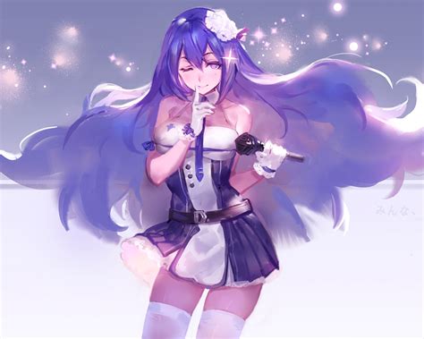 Desktop Wallpaper Purple Hair Anime Girl Art Wink Hd