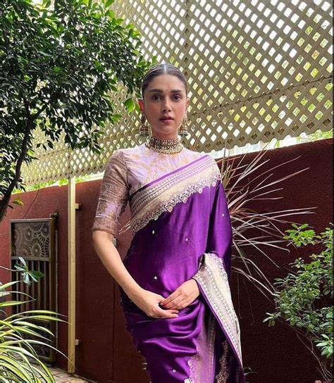 aditi rao hydari looks gorgeous in a violet banarasi silk saree