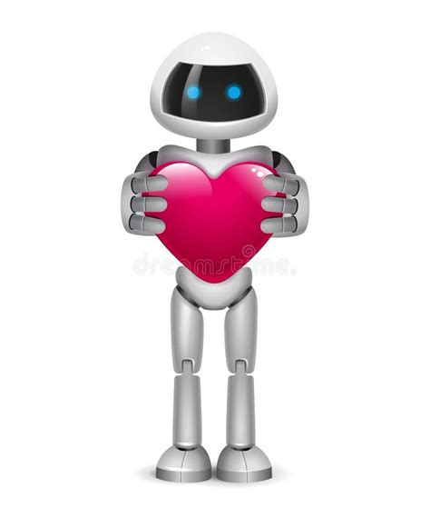 Robot With Balloon Heart Vector Stock Vector Illustration Of Pink