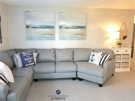 Gray Sectional Coastal Beach Theme Living Room Warm Gray Carpet Warm