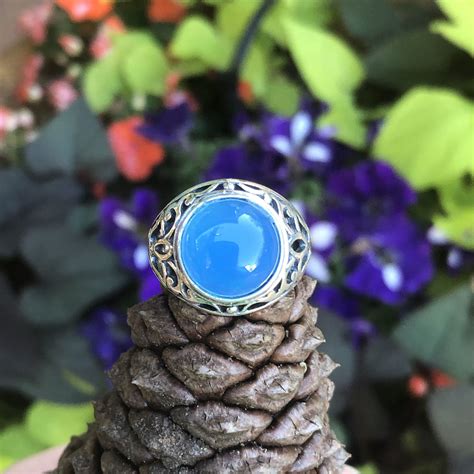 Aqua Chalcedony Ring Blue Stone Ring Sterling Silver Ring Etsy In