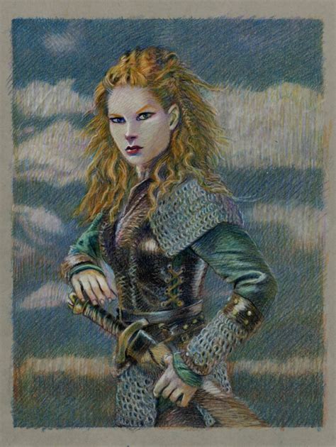 Viking Shield Maiden Valkyrie Original Prismacolor Pencil Drawing Sword