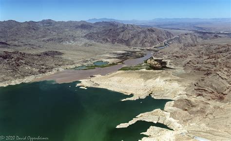 the colorado river flowing into lake mead on the nevada arizona border aerial a photo on