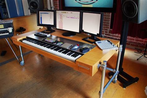 First off, any studio desk that's worth your money will have a shelf that elevates both your studio monitors and your computer monitors. Matt Locke's Composer's Desk | mis gustos | Pinterest | Desks, Studio and Recording studio