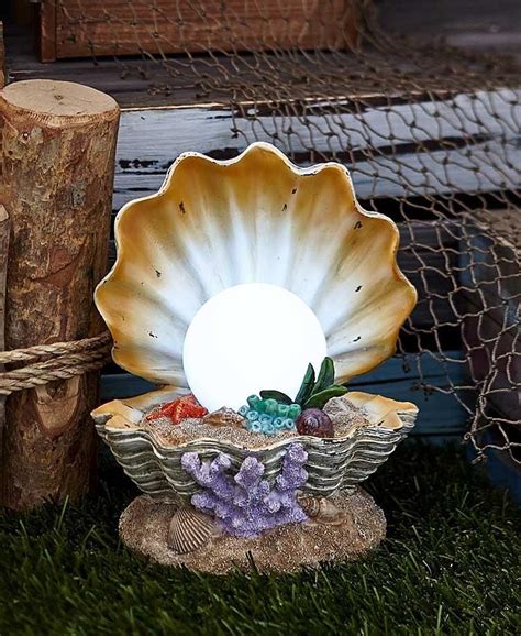 New Solar Lighted Ball Sea Life Statue Sculpture Clam Shell Garden Decor Sculptures Sea Life