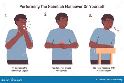 Choking Self Aid Heimlich Maneuver Procedure To Remove A Foreign Stock Vector Illustration Of