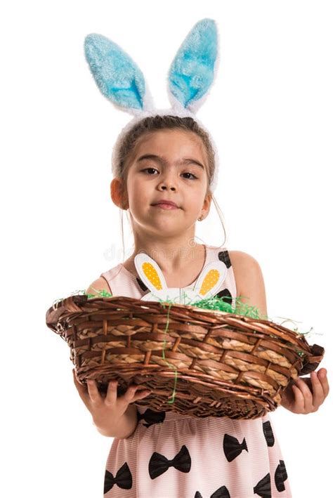 Bunny Girl With Easter Basket Show Okay Stock Image Image Of