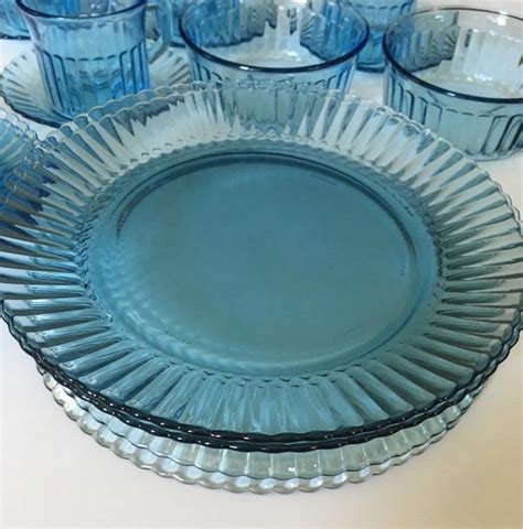 Blue Glass Dinnerware Forte Crisa Set For 4 Azure Glass Etsy
