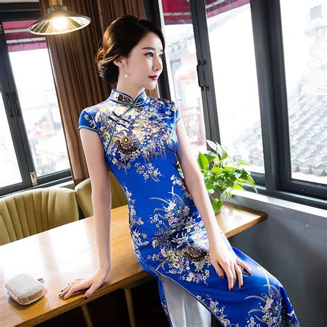 Aliexpress Com Buy Chinese Traditional Dress Fashion Design Long Cheongsam Blue Sexy Plus Size