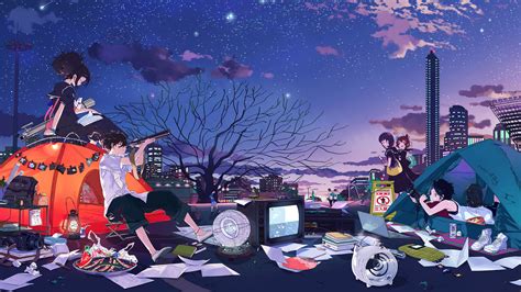 Anime Students Camping Night Sky Stars 4k 103 Wallpaper Pc Desktop