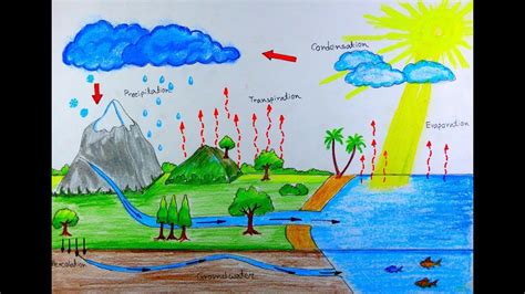 How To Draw Water Cycle Easy Cycle Drawing Water Drawing Cycle Painting