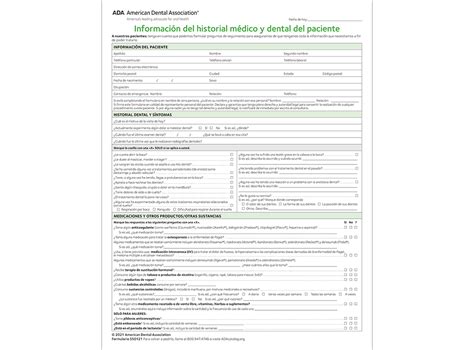 Spanish Ada Patient Health History Form S50121