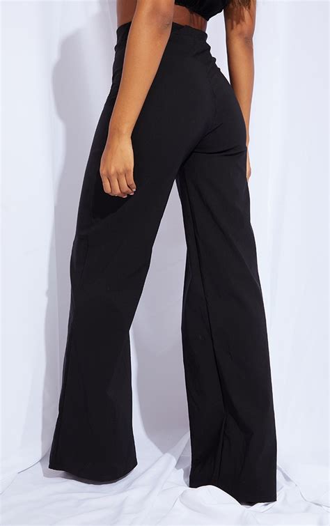 Black High Waisted Woven Stretch Wide Leg Trousers Prettylittlething Aus
