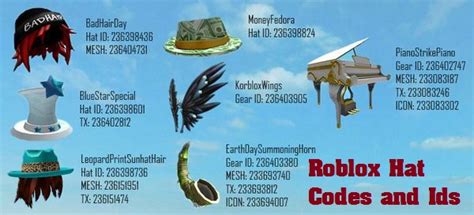 To access or purchase them, simply use this url. Roblox Hat Codes and Ids