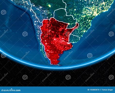 Argentina On Planet Earth From Space At Night Stock Illustration