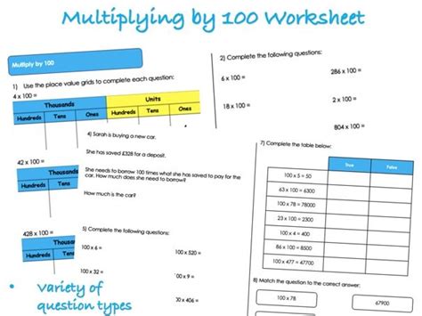 Multiplying By 100 Worksheet Teaching Resources