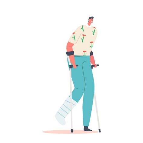 Premium Vector Injured Male Character Stand On Crutches With Bandaged
