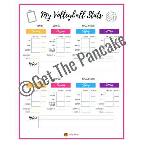 Stat Sheets For Volleyball Printable