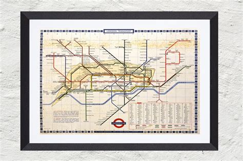 Retro London Underground Tube Map Poster Framed Etsy Uk