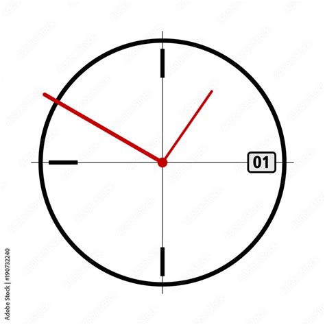Simple Black Clock With Red Clock Hands And Date Vector Illustration
