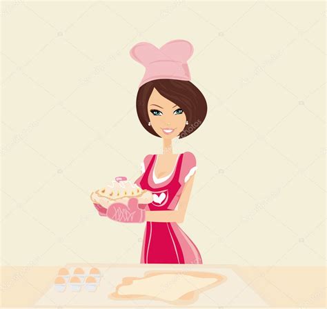 beautiful housewife cooking cakes — stock vector © jackybrown 9971030