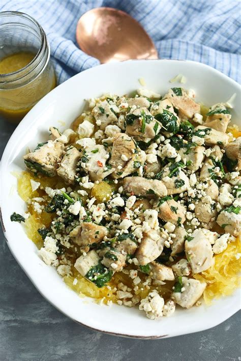 Mediterranean Spaghetti Squash With Chicken Spinach And Feta And A Red