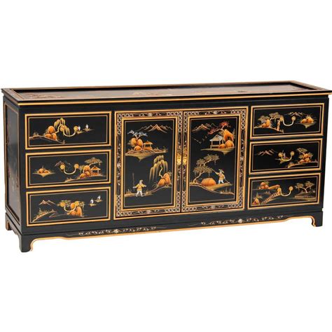 Oriental Furniture 6 Drawer Black Lacquer Dresser 72 In W X 18 In D