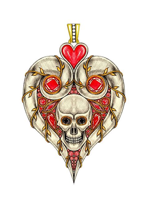 Art Skull Heart Tattoo Stock Illustration Illustration Of Head 70667509