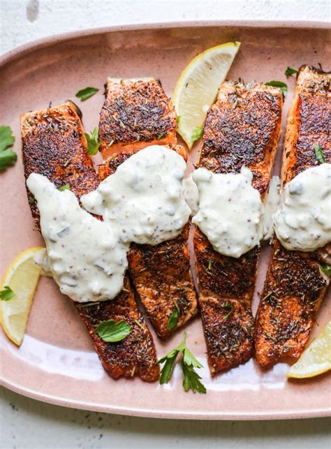 Blackened Pan Seared Salmon With Whole Tartar Sauce The Defined