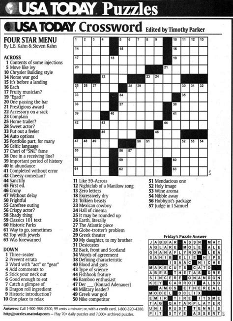 Usa Today Crossword Printable Version Printable Crossword Puzzles Online