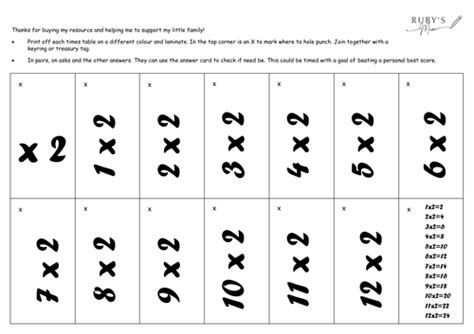 Times Table Flash Cards Full Set Teaching Resources