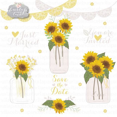 Sunflowers Clipart Wedding Mason Jar Clipart Flower Clipart Etsy