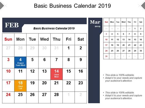 Basic Business Calendar 2019 Powerpoint Presentation Images