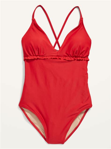 V Neck Ruffle Trim Cutout One Piece Swimsuit Old Navy