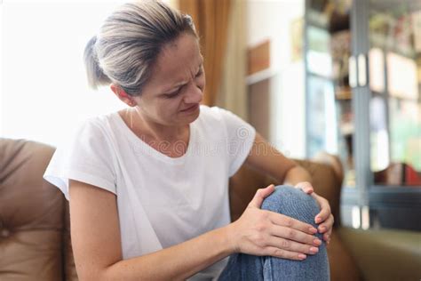 Woman Suffering Because Pain In Her Knee Close Up Stock Image Image