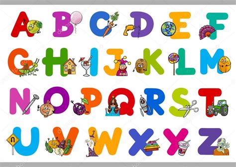 Alfabeto De Dibujos Animados Letras De Colores Lindos Numeros Signos Y
