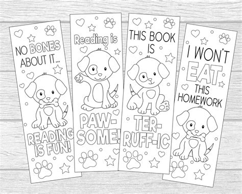Printable Color Your Own Puppy Bookmarks Reading Is Paw Some Etsy